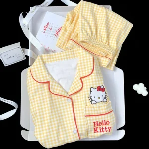 New Anime Short Pajamas Hello Kitty Kuromi Kawaii Cartoon Loose Sleepwear Pajamas Sets Short Clothes Girl Birthday Gifts